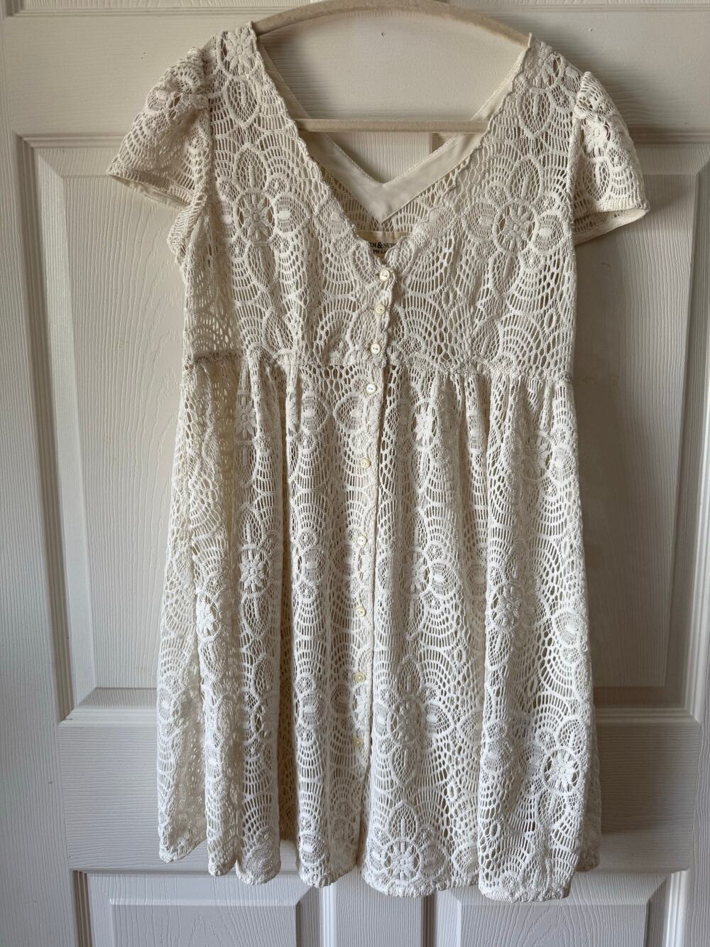 Ralph Lauren Denim & Supply‎ White Lace Babydoll Dress Sheer Button Front Size S